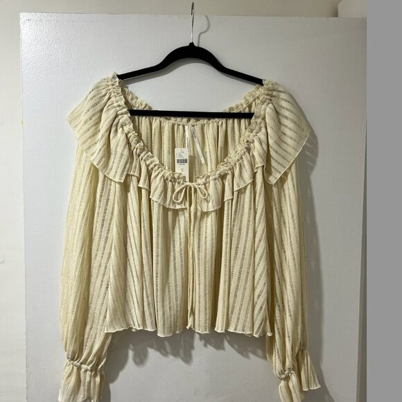 Anthropologie Long-Sleeve Sheer Striped Crop Blouse ✨ - Picture 6 of 9